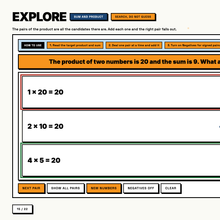 Sum and product finder tool, candidate factor pairs checked one at a time