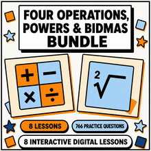 Four Operations, Powers and BIDMAS bundle, 8 interactive digital maths lessons for KS2 and 11+