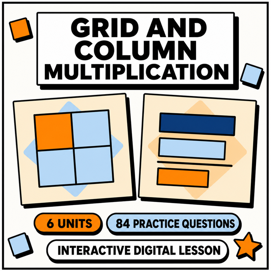 Grid and Column Multiplication interactive digital maths lesson for KS2 and 11+