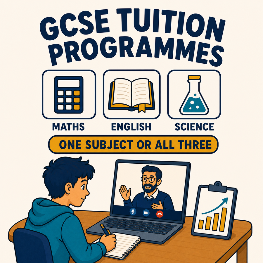 GCSE tuition programmes in maths, English and science, one subject or all three