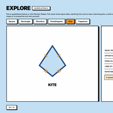 Explore tool, pick a quadrilateral and see its properties update live