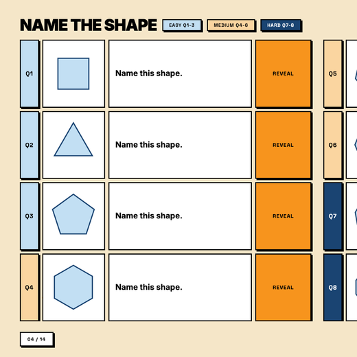 Name the shape practice questions, easy and medium tier, answers hidden