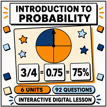 Introduction to Probability interactive digital lesson, 6 units and 92 questions for 11+ and GCSE
