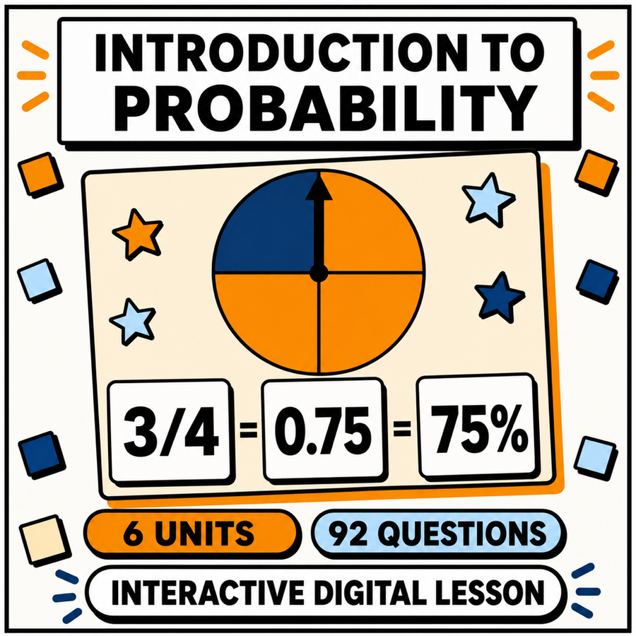 Introduction to Probability interactive digital lesson, 6 units and 92 questions for 11+ and GCSE
