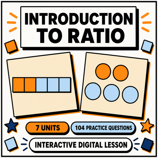 Introduction to Ratio interactive digital maths lesson for 11+ and GCSE, 7 units and 104 practice questions