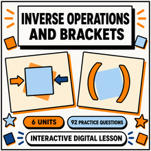 Inverse operations and inserting brackets interactive digital maths lesson, 6 units and 92 practice questions