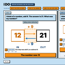 Worked example revealed one line at a time, undoing a function machine to find the starting number