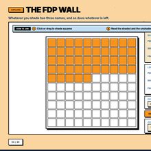 Hundred square explore tool naming a shaded amount as a fraction, a decimal and a percentage