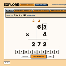 Missing Digit Detective, an interactive column multiplication puzzle