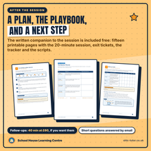 After the session: a written plan, the Parent Playbook included free, and optional 40 minute follow-ups