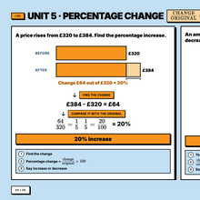 Worked example showing how to find a percentage change, step by step