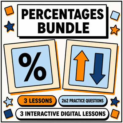 Percentages bundle, 3 interactive digital maths lessons for 11+ and GCSE