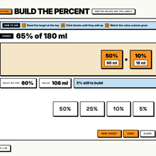 Build the percent explore tool building 65% of 180 ml from 50% and 10% blocks