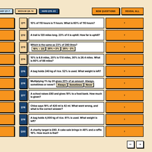 Hard tier percentage of an amount questions with click to reveal answers