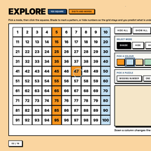 Interactive 100 square with shading, hiding and built-in puzzles