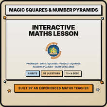 15 second preview of the Magic Squares and Number Pyramids lesson, 5 units and 52 questions