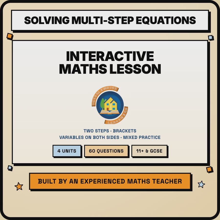15 second preview of the Solving Multi-Step Equations interactive digital lesson