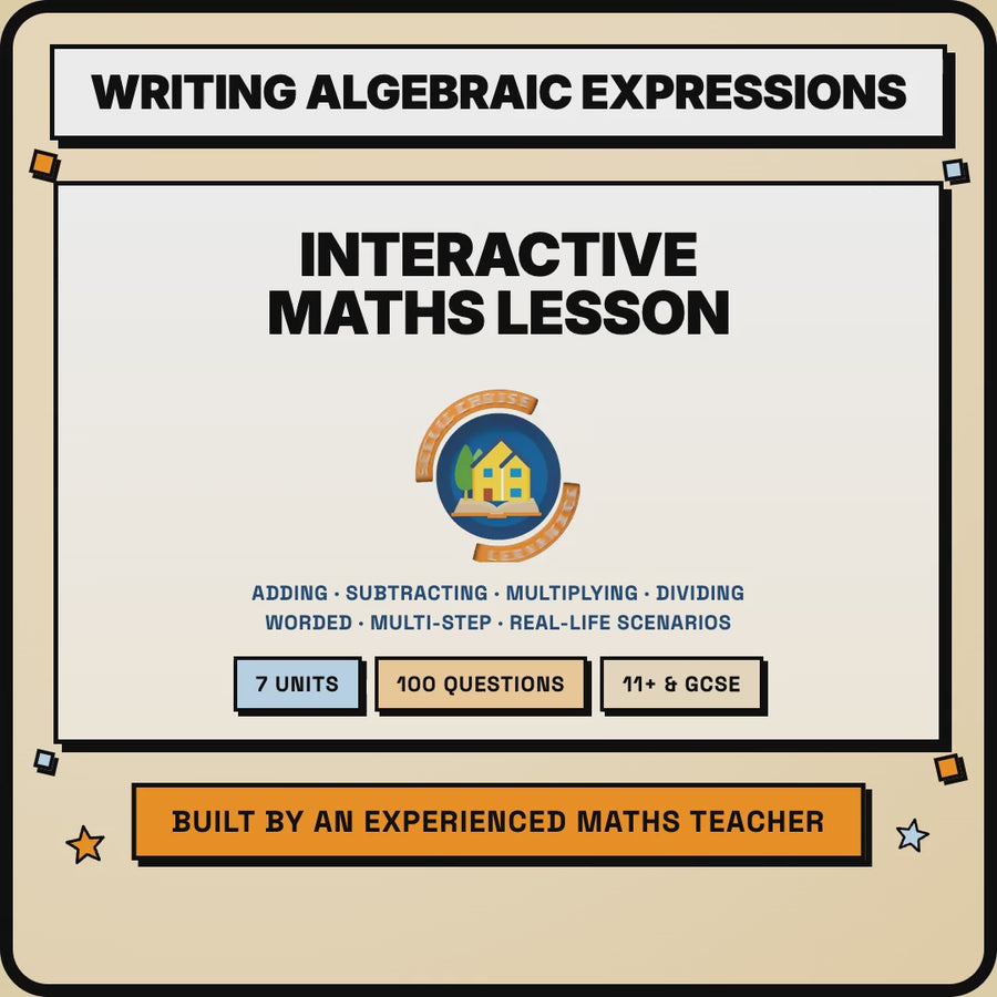 15 second preview of the Writing Algebraic Expressions interactive digital lesson
