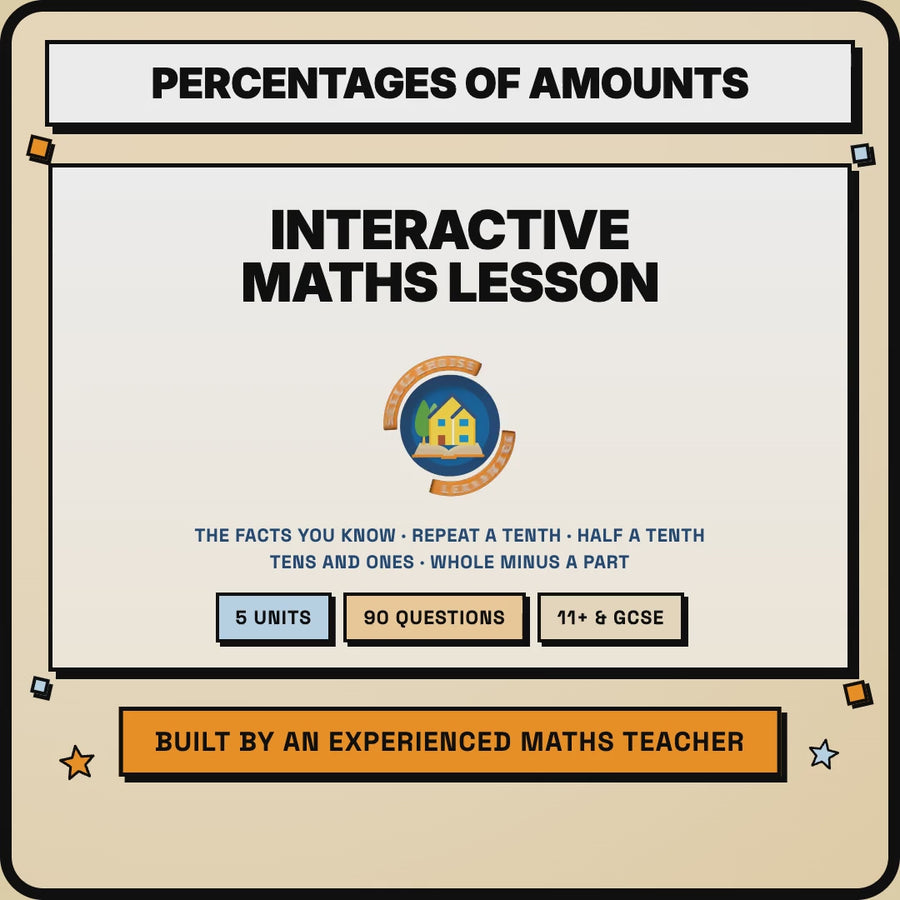 15 second preview of the Percentages of Amounts interactive maths lesson
