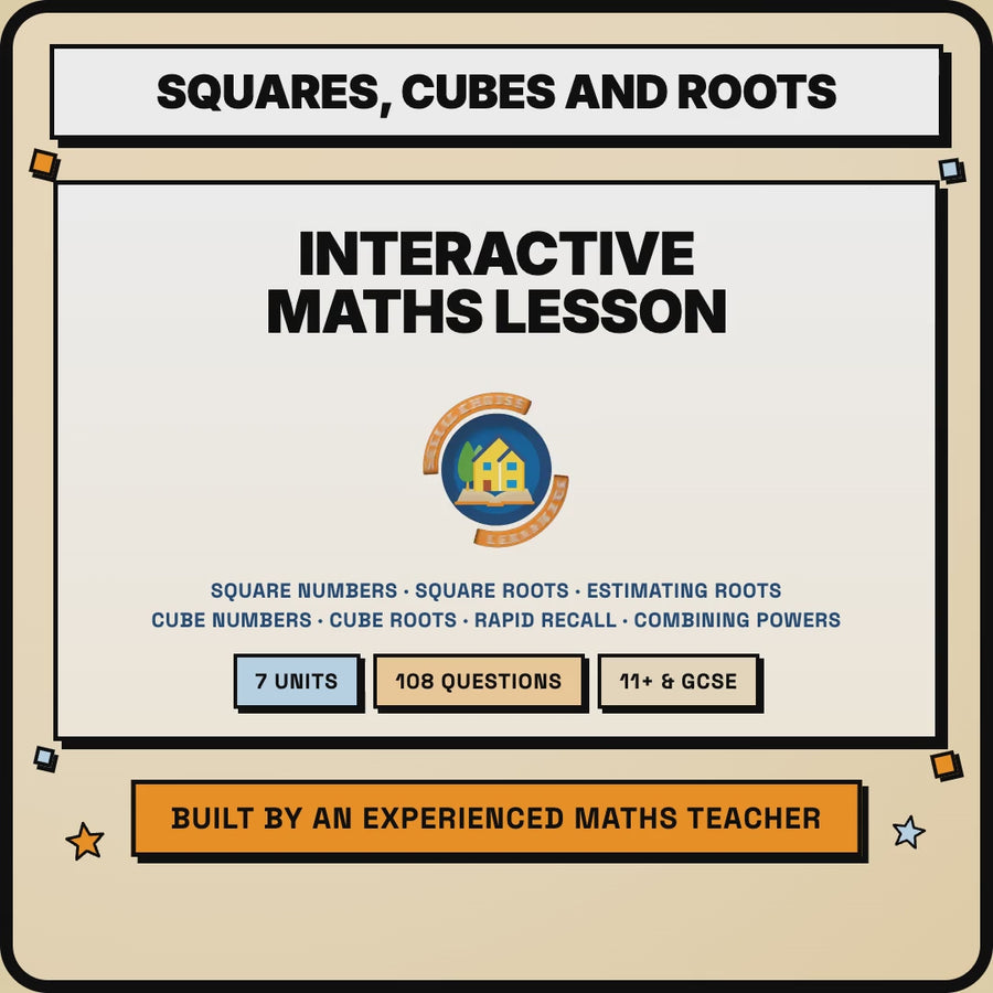 15 second preview of the Squares, Cubes and Roots interactive maths lesson