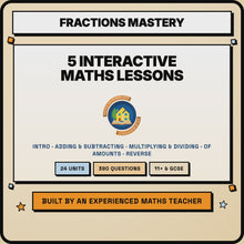 15 second demo of the Fractions Mastery Bundle interactive lessons, worked example, equivalent fraction wall and self-checking answers