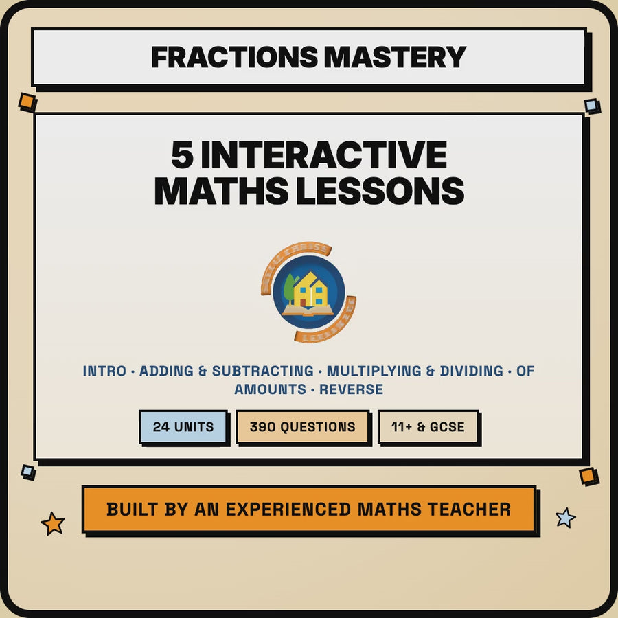 15 second demo of the Fractions Mastery Bundle interactive lessons, worked example, equivalent fraction wall and self-checking answers