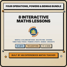 15 second preview of the Four Operations, Powers and BIDMAS bundle lessons