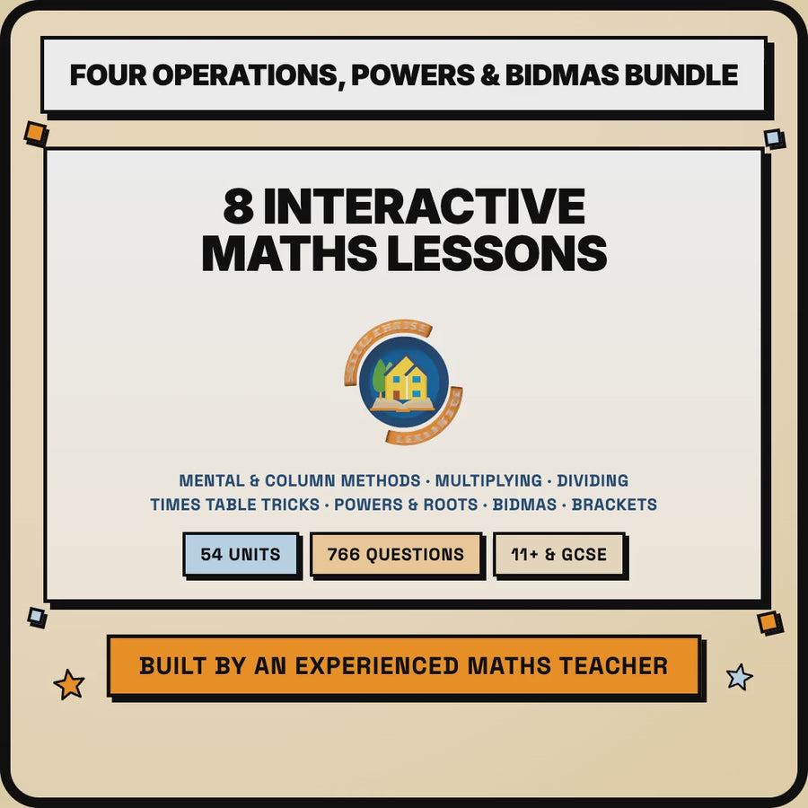 15 second preview of the Four Operations, Powers and BIDMAS bundle lessons
