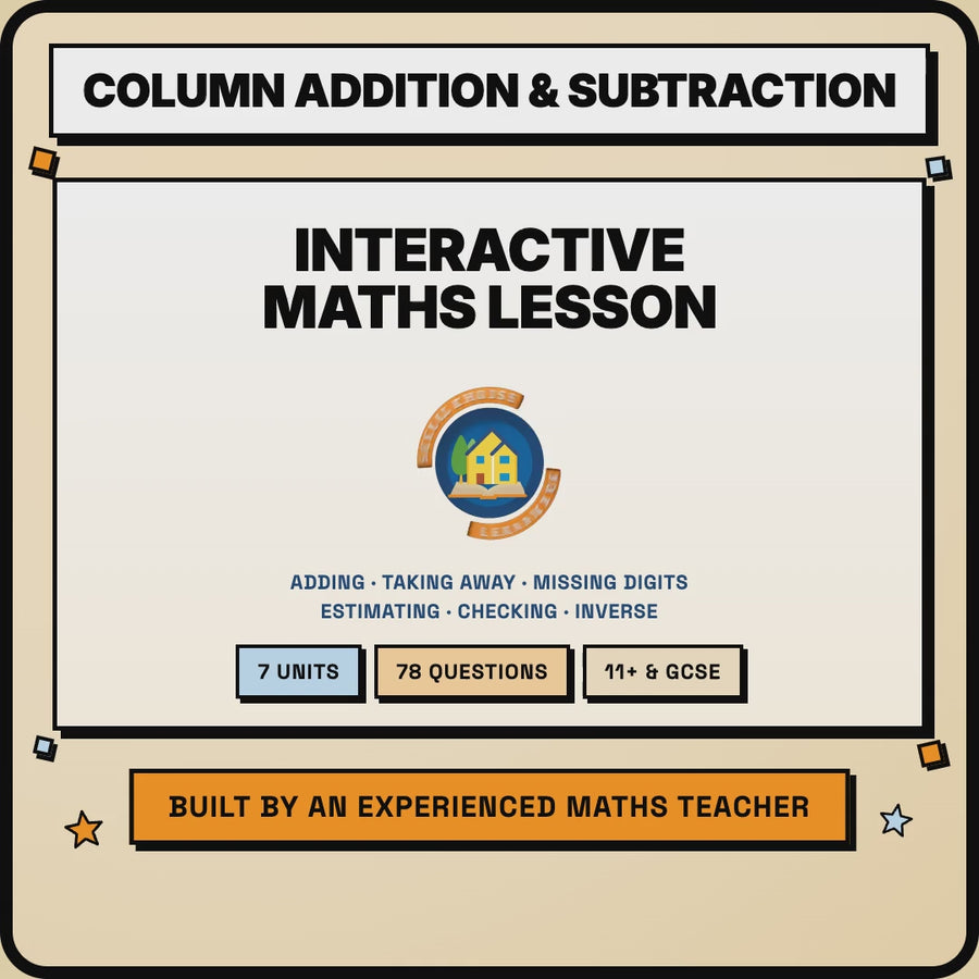 15 second preview of the Column Addition and Subtraction interactive lesson