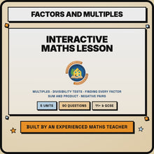 15 second preview of the Factors and Multiples lesson, 5 units and 90 questions