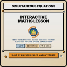 15 second preview of the Solving Simultaneous Equations by Elimination interactive digital lesson