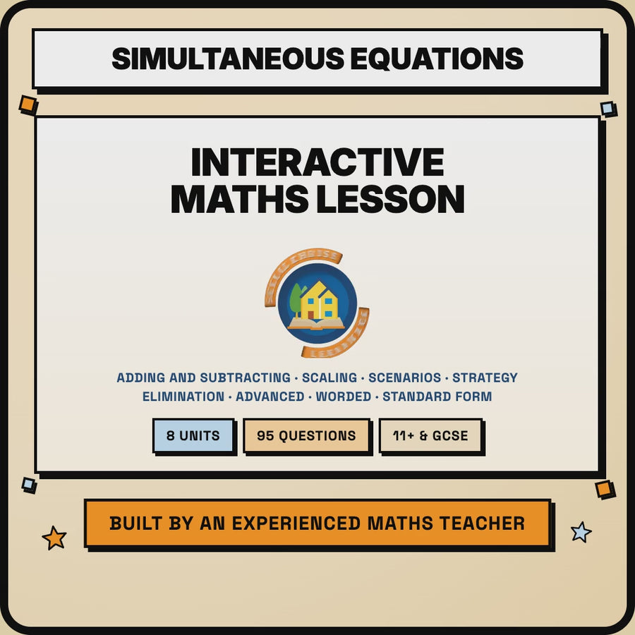 15 second preview of the Solving Simultaneous Equations by Elimination interactive digital lesson