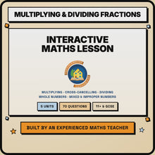 15 second preview of the Multiplying and Dividing Fractions interactive digital lesson