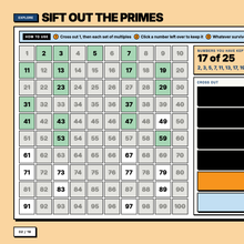 Interactive sieve, crossing out multiples to leave the primes
