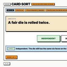 Card Sort explore tool for deciding whether two events are independent or dependent