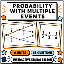 Probability with Multiple Events interactive digital lesson, 6 units and 88 questions for 11+ and GCSE