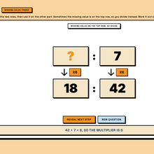 Interactive missing value finder tool revealing the multiplier between two rows of a ratio