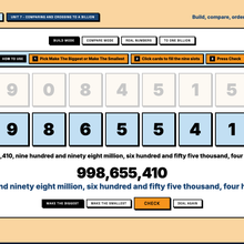 Digit card builder making the biggest nine-digit number, 998,655,410