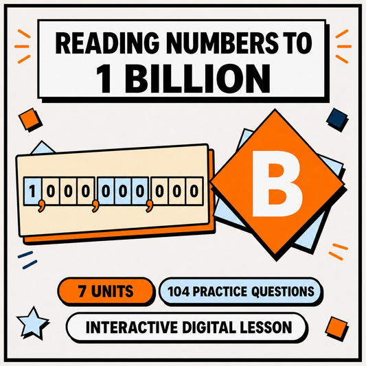 Reading Numbers to 1,000,000,000 interactive maths lesson, 7 units and 104 practice questions