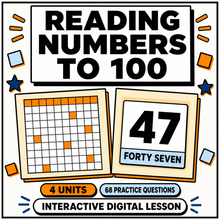 Reading Numbers to 100 interactive digital maths lesson, 4 units and 68 practice questions