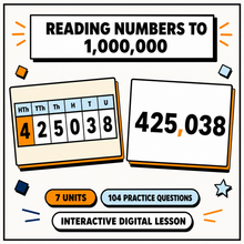 Reading Numbers to 1,000,000 interactive digital lesson, 7 units and 104 practice questions