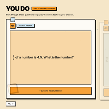 You Do practice question, Unit 4 decimal answers, answer hidden