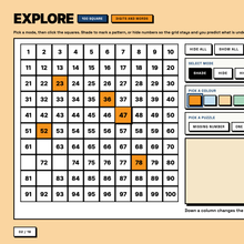 Interactive 100 square with shaded numbers and a hidden number puzzle