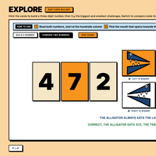 Comparing 472 and 427, the alligator eats the larger number