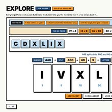 Pair Builder explore page showing 449 built as CDXLIX with the split explained