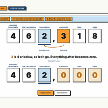 Decider digit tool showing the deciding digit and an arrow to the digit being rounded