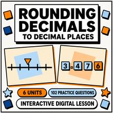 Rounding Decimals to Decimal Places interactive maths lesson, 6 units and 102 practice questions