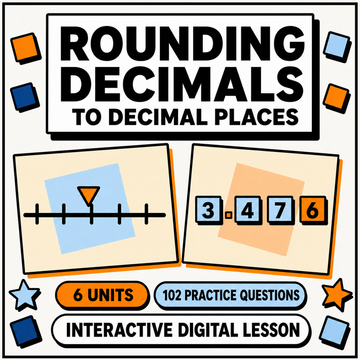 Rounding Decimals to Decimal Places interactive maths lesson, 6 units and 102 practice questions
