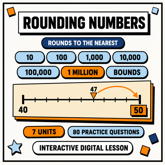 Rounding Numbers interactive maths lesson for 11+ and GCSE, nearest 10 to nearest million plus bounds
