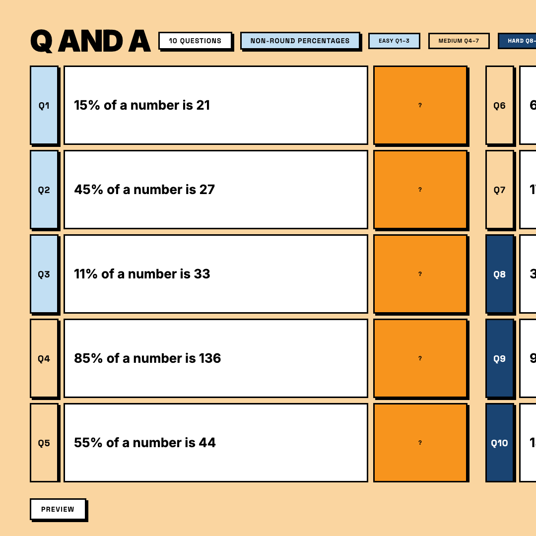 Practice questions, Unit 3 non-round percentages, answers hidden